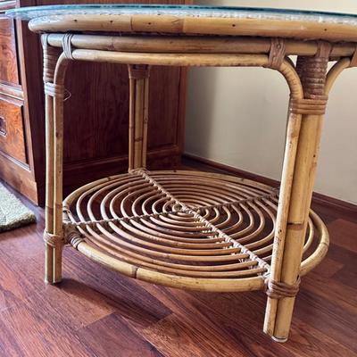 LLS020- Rattan Glass top Side Table 