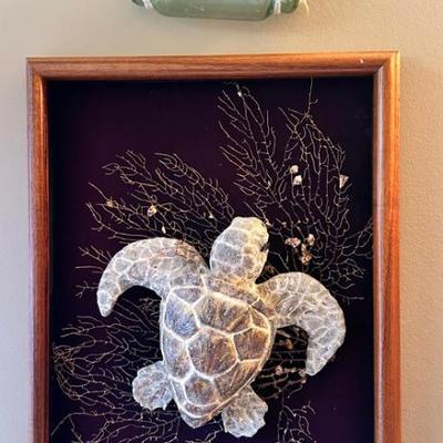 LLS103- Handcrafted Coral And Turtle Art With Glass Fishing Float