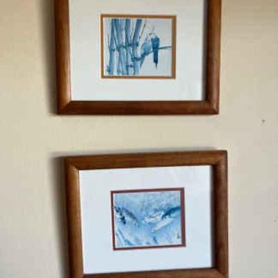 LLS013 Daniel Wang 2 Small Paintings: Koi Painting And Parakeets And Bamboo