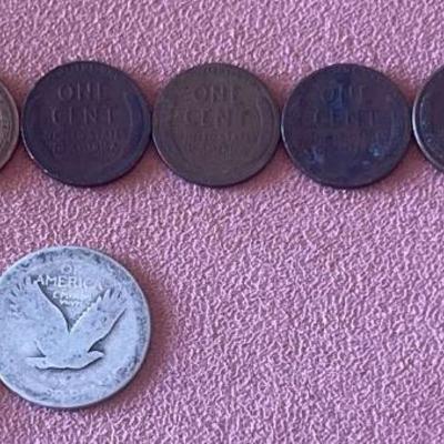 LLS088 Vintage Collectible Coins - Standing Liberty Quarter, Bicentennial Quarter Wheat Pennies