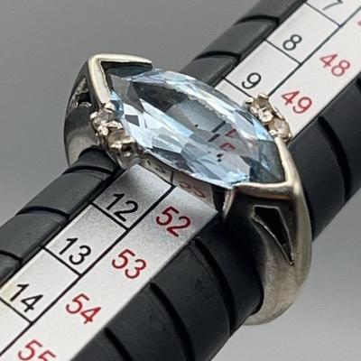 LLS156-Vintage Dason Blue Topaz/Diamond Ring
