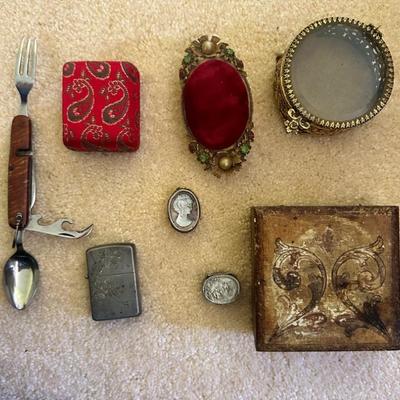 LLS102- Vintage Jewelry Holder Assortment , 950 Silver Lighter, Folding Pocket Knife