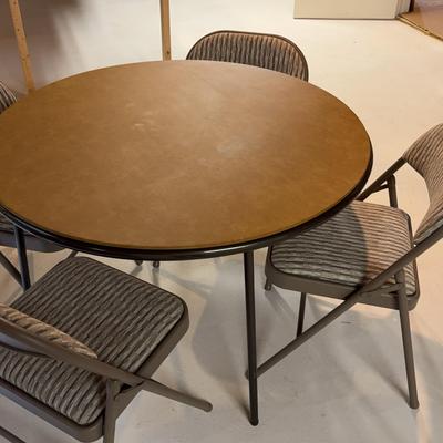 Round Folding Card Table w/ 4 Padded Folding Chairs