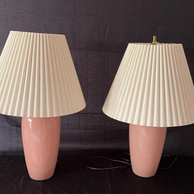 2 Peach Ceramic Lamps w/shades