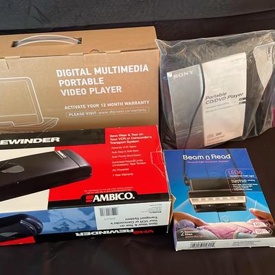 2 Portable DVD Players, VHS Rewinder, & Hands Free Task Light 