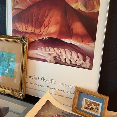 Mixed Wall Art W/ Georgia O’keeffe Print, Marc Chagall Daphis & Chole, Spirit Of 76 Prints 