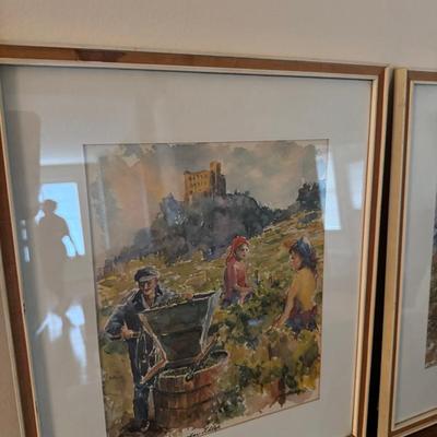 German Watercolor Winery Scenes