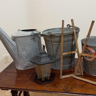Galvanized Watering Can & 2 Buckets & Small Bird Feeder