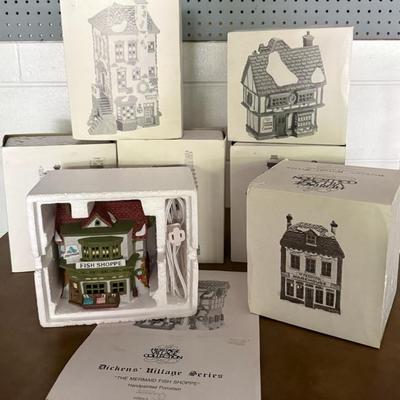 7 Dickens Heritage Village Collection Porcelain Buildings, Boxed (Group 2 Of 3)