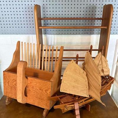 Primitive & Farmhouse Wood Decor With Shelf, Ship, Handheld Berry Picker