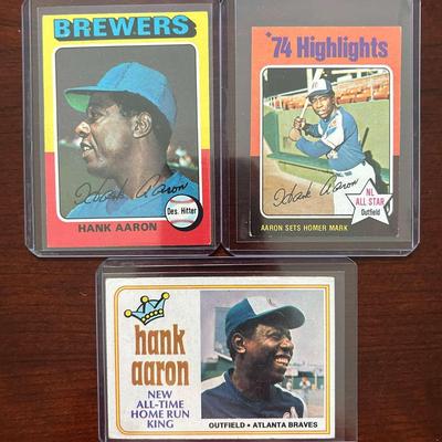 1975 Hank Aaron Baseball Card and Mini and 1974 Hank Aaron HR King