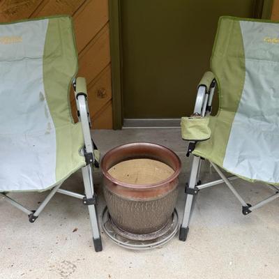 Cabela’s Folding Camp/Outdoor Chairs (2), Plus Ceramic Pot