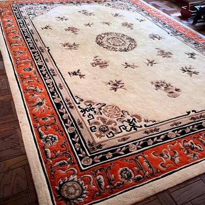 Large Vintage Mei-Lu Chinese Art Deco Handmade Wool Rug 