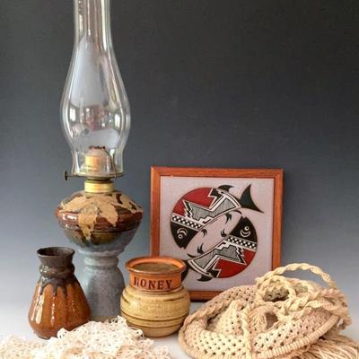 Art Pottery with Oil Lamp, Acoma Style Plaque & More  