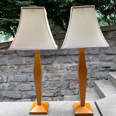 Pair (2) Mission Style Wood Table Lamps