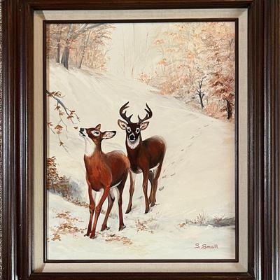 Original Oil on Canvas of Two Deer