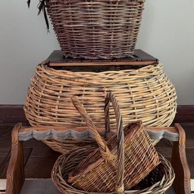 Collection Of Baskets, Shelf, Picture Frame & Pine Cones