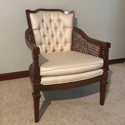 Classical Style Pecan And Cane Upholstered Armchair 