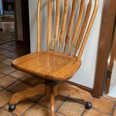 Oak Windsor Style Rolling Desk Chair