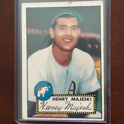 1952 Topps Baseball Card.  Henry Majeski - Philadelphia Athletics. #112 Red Back