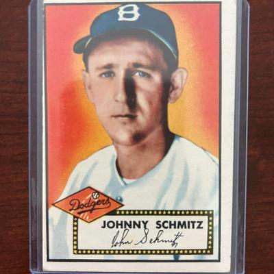 1952 Topps Baseball Card.  Johnny Schmitz - Brooklyn Dodgers. #136 Red Back