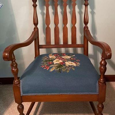 Antique Walnut Armchair With Needlepoint Seat Cover