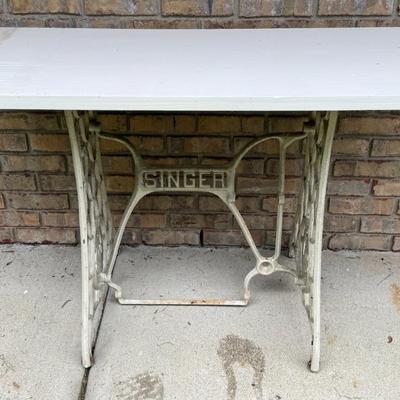 Homemade Garden/Potting Table With Cast Iron Singer Sewing Machine Base
