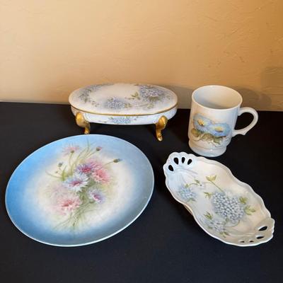Hand Painted Vintage Porcelain Blue Florals