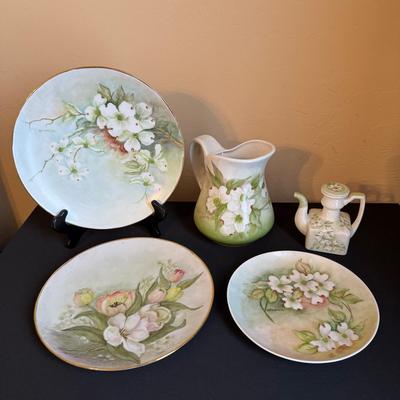 Vintage Hand Painted Green Florals