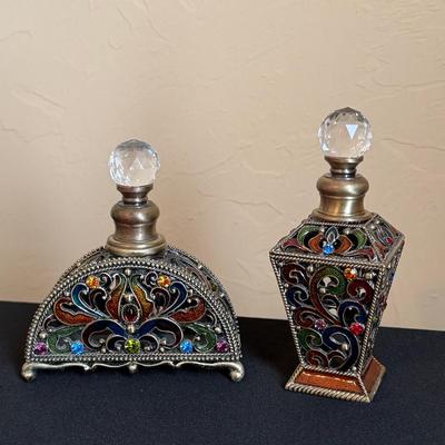 Two’s Company Jeweled Brass Perfume Bottles