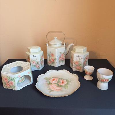 Vintage Hand Painted Porcelain Rose Tea Set Plus