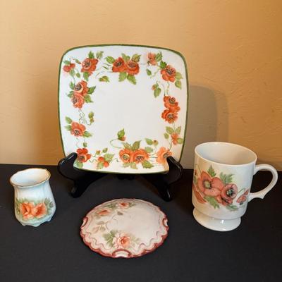 Painted Porcelain Red Florals