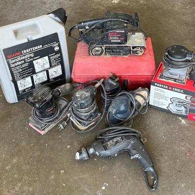 Ultimate Power Tool Lot – Palm Sanders, Belt Sander, Corded Drill, And Sandblasting System 