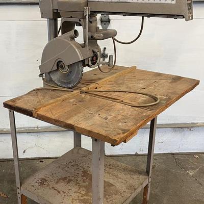 Powr-Kraft Tri Power Radial Arm Saw – Model TPC-2300B (Montgomery Ward) On Rolling Workbench