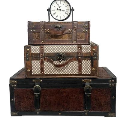3 Storage Trunks And Desk Clock