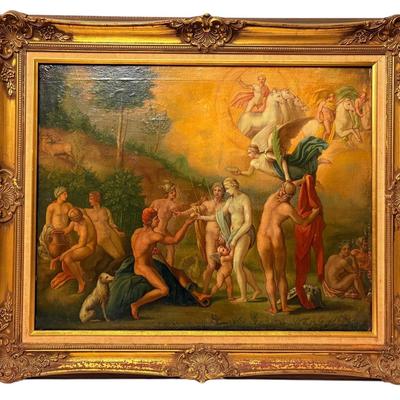 Antique Greek Mythology Painting- Paris And The Golden Apple (38”x32”)