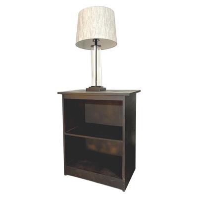 Small Side Table Book Shelf With Black And Glass Lamp