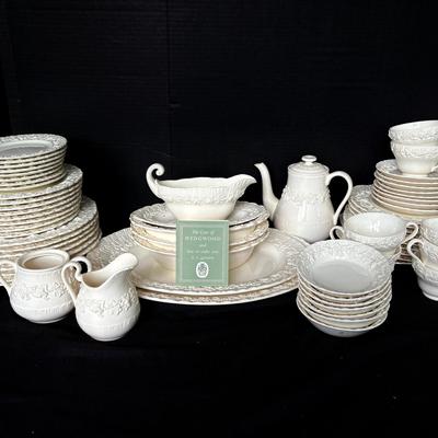 Wedgewood Embossed Cream on Cream Queensware China, 66 Pieces