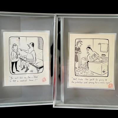 Two Framed LA Times Cartoons Originals (17”x 21”)
