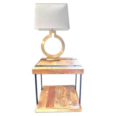 Wood Side Table With Gold Accent Lamp