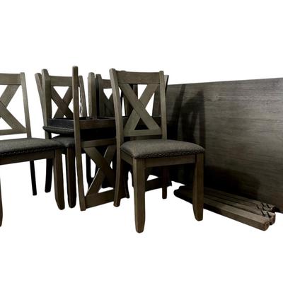 Dark Gray Composite Dining Room Table With Six Chairs
