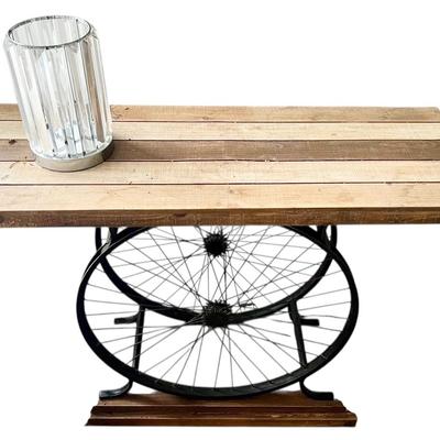 Wood And Iron Side Table With Touch Lamp!