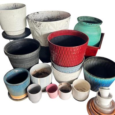 Assortment Of Ceramic And Plastic Planter Pots