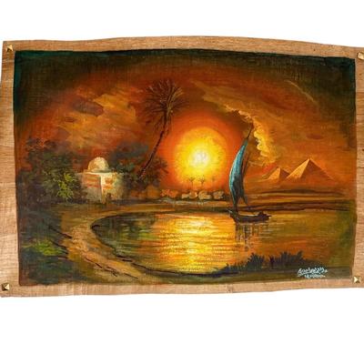 Egyptian Papyrus Painting- Signed Ibrahim- 24”x17”