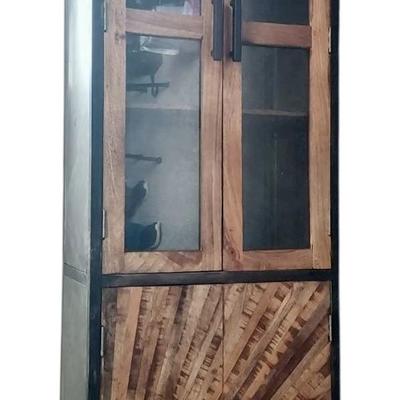 Long Brown Wood & Metal Bookshelf