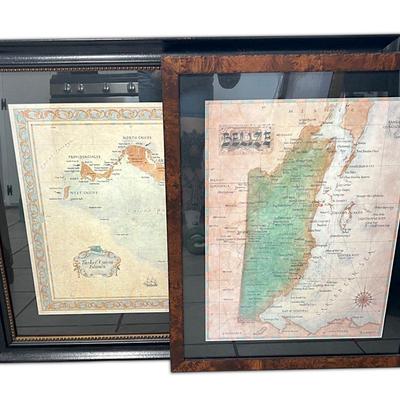 2 Framed Maps Of Belize And Turks & Caicos Island