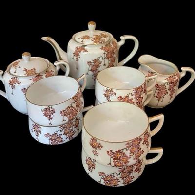 Antique Hand Painted Koshida Hidden Geisha Tea Pot Set
