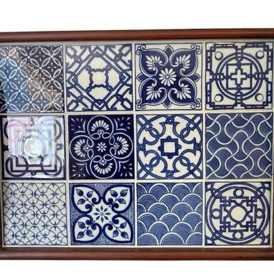 Bombay Company Blue & White Tile Serving Decor Tray