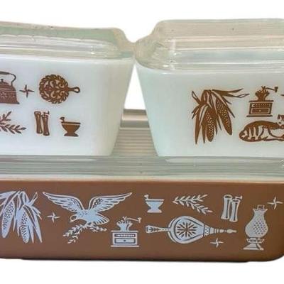 Vintage Pyrex 4 Piece "Early American" Pattern Fridgies