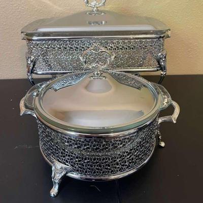 Anchor Hocking Glass & Stainless Steel Filagree Serving Dishes